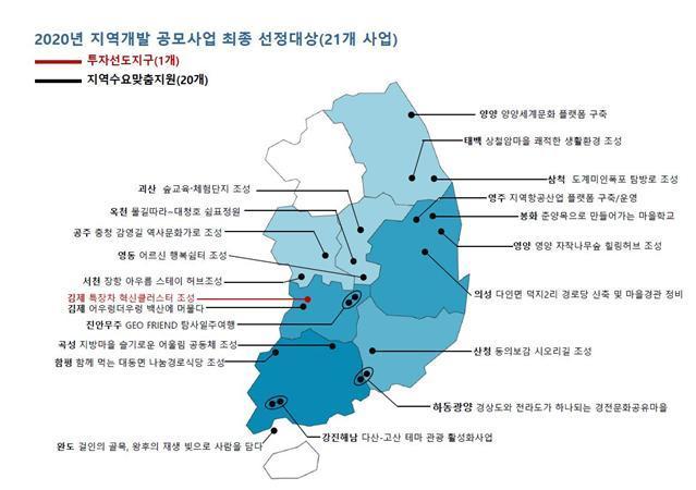 본문 이미지 - 2020년 지역개발 공모사업 최종 선정대상(21개 사업). 국토교통부 제공. /뉴스1