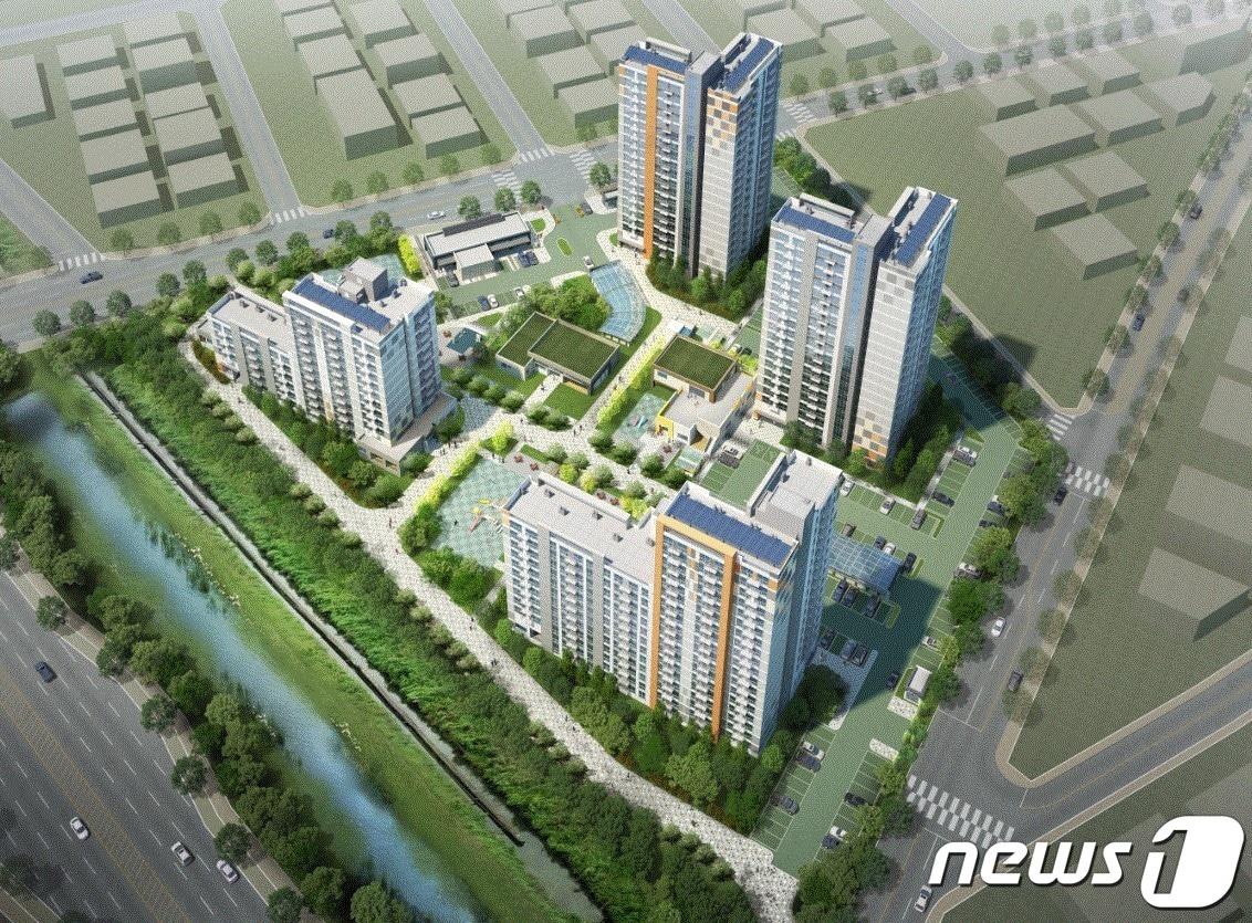 본문 이미지 - LH전북지역본부가 전북 김제시 검산동에 짓고 있는 김제대검산1블록 국민임대·행복주택 입주자를 추가 모집한다. 김제대검산1블록 조감도. /뉴스1 ⓒ News1