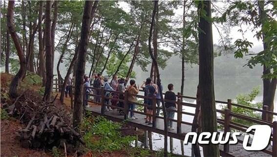 본문 이미지 - 시민들이 대청호 동구 새벽힐링 투어를 하고 있다.(제공=대전시)ⓒ 뉴스1