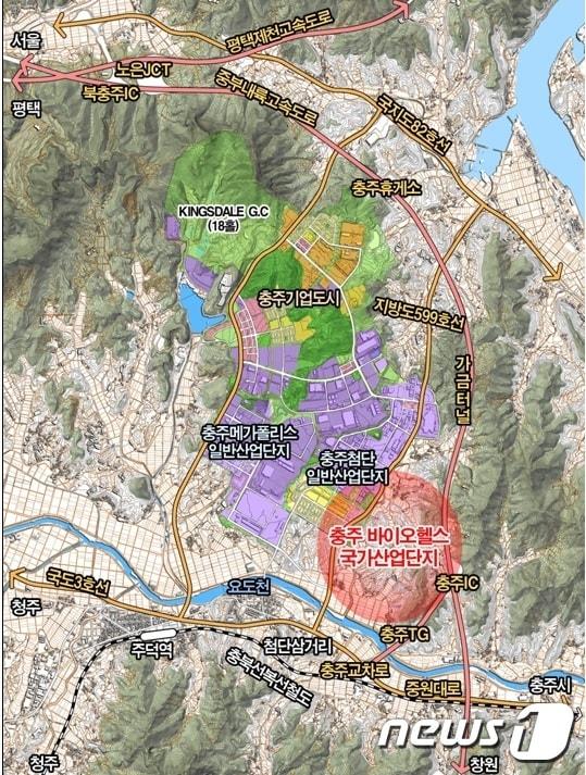 본문 이미지 - 25일 충북 충주시는 내년부터 신성장산업 육성을 본격적으로 추진한다고 밝혔다. 사진은 충주 바이오헬스 국가산업단지 위치도.(뉴스1 DB)2021.10.25 /뉴스1