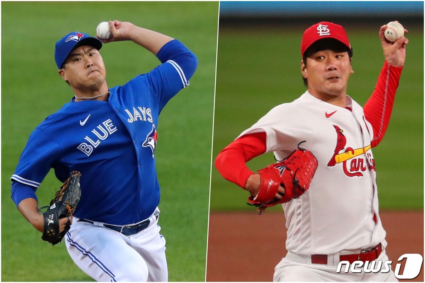 본문 이미지 - 빅리그에서 활약 중인 김광현(오른쪽)과 류현진이 18, 19일 연달아 선발 투수로 출전한다. ⓒ AFP=뉴스1