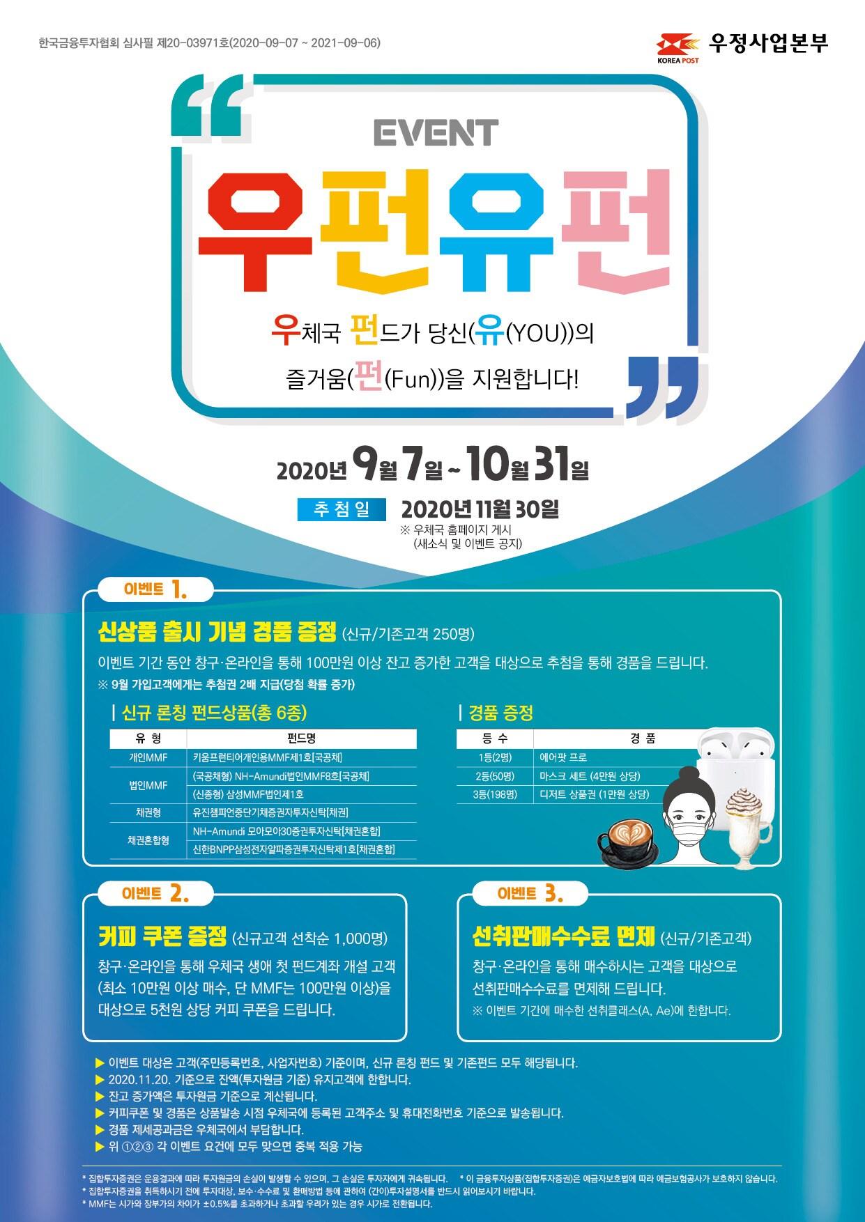 본문 이미지 - 우체국이 오는 7일부터 머니마켓펀드(MMF) 3종 등 펀드 신상품 6종을 판매한다. (우정사업본부 제공) 2020.9.6/뉴스1