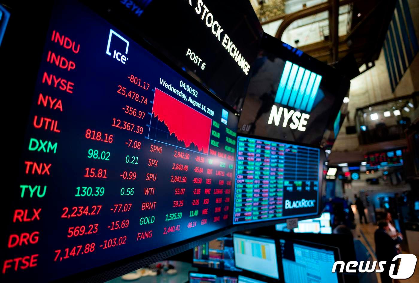 미국뉴욕증권거래소(NYSE) 시황판 <자료사진> ⓒ AFP=뉴스1