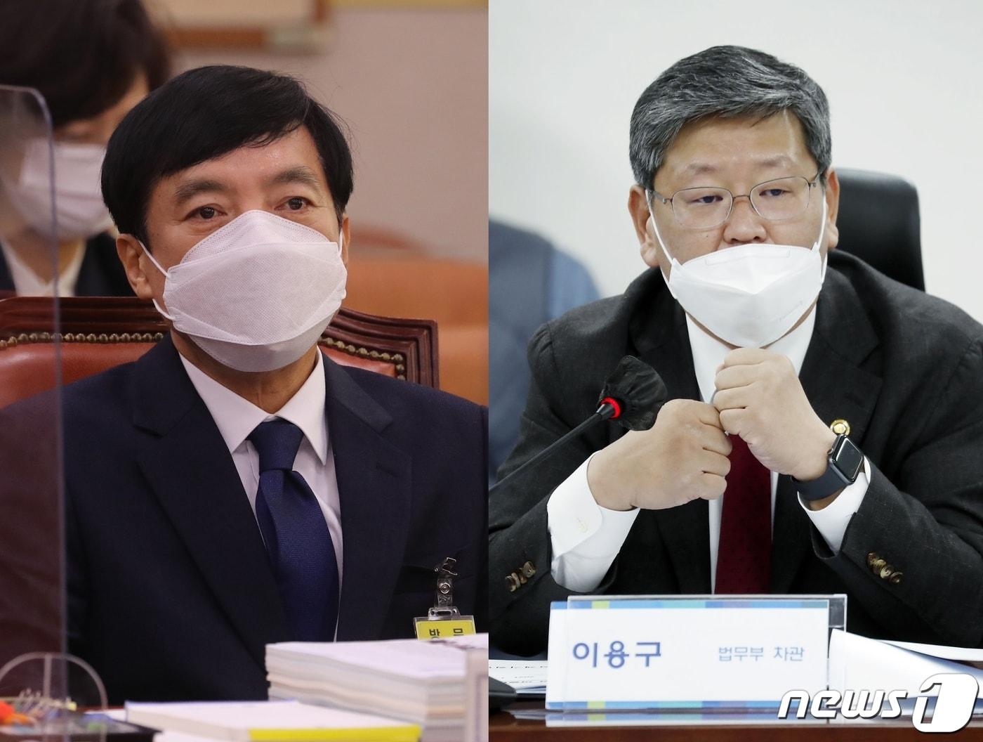 본문 이미지 - 이성윤 서울중앙징검장(왼쪽)과 이용구 법무부 차관./ ⓒ 뉴스1
