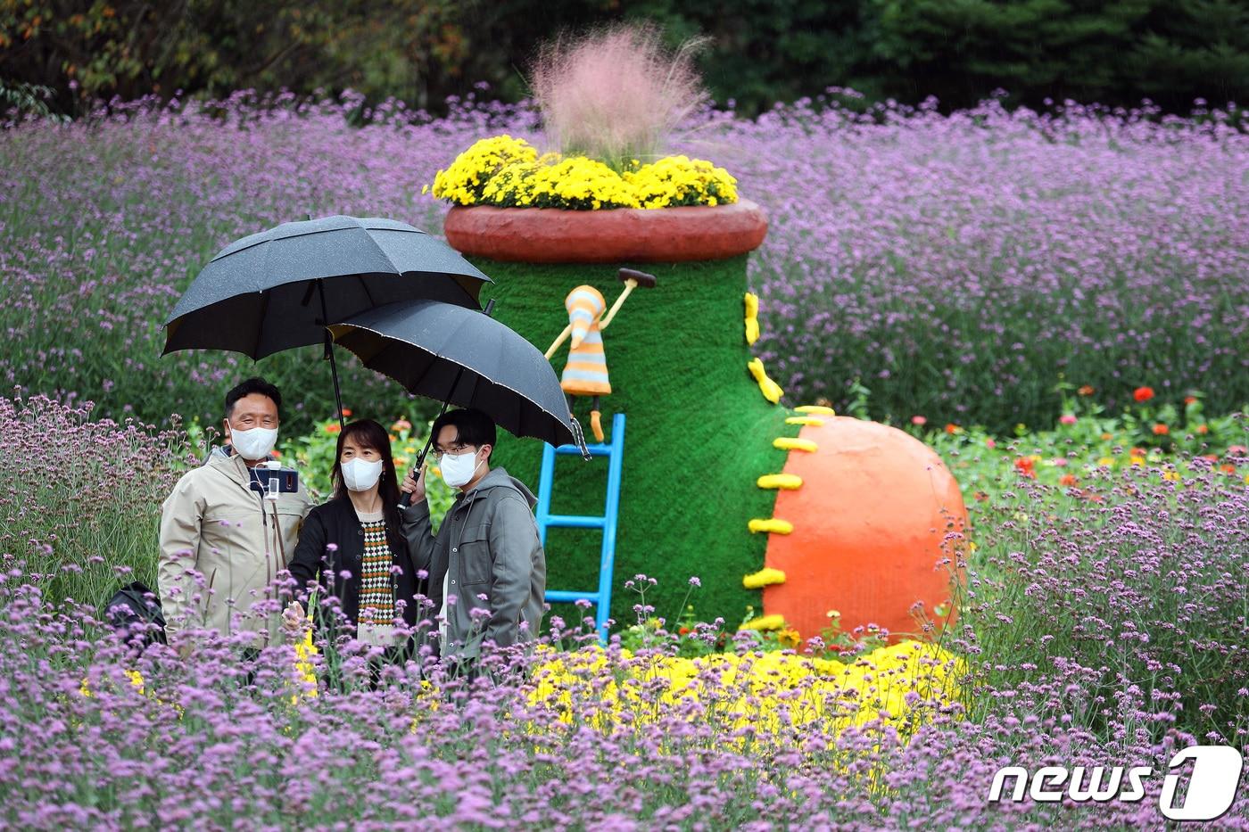 본문 이미지 - 11일 강원 인제 ‘가을 꽃축제’가 열리는 북면 용대리 용대관광단지를 찾은 관광객들이 가을의 정취를 만끽하며 즐거운 시간을 보내고 있다. ‘인제에서 꽃길만 걷자’를 테마로 한 꽃축제는 오는 24일까지 열린다.(인제군 제공) 2021.10.11/뉴스1 ⓒ News1 김정호 기자
