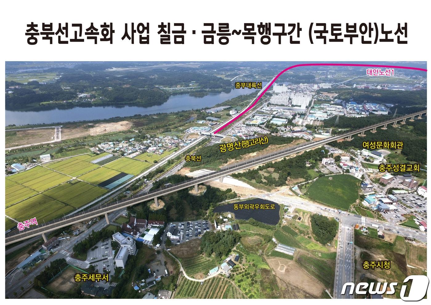 본문 이미지 - 19일 충북선고속화 충주시민비상대책위원회가 전날 조길형 충주시장의 민원 수용 거부 발언에 관해 반박문을 내고 강한 불만을 표출했다. 사진은 충북선고속화사업 충주 칠금~목행구간 국토부 노선안과 주민 대안 노선.(충주비대위 제공)2021.10.19/ⓒ 뉴스1