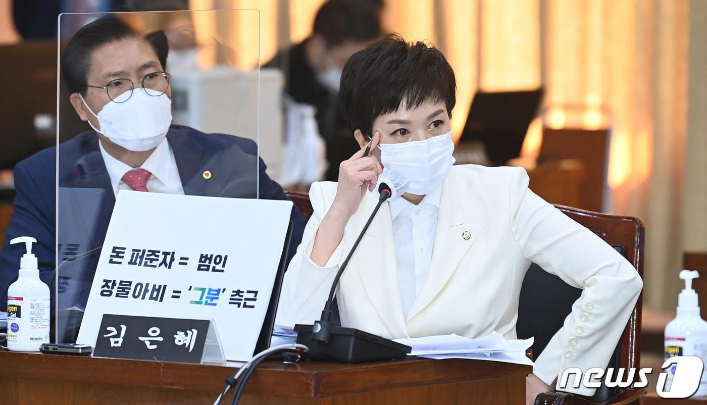 본문 이미지 - 김은혜 국민의힘 의원이 20일 경기도청에 열린 '2021년 국회 국토교통위원회의 경기도에 대한 국정감사'에서 질의하고 있다. 2021.10.20/뉴스1 ⓒ News1 경기사진공동취재단