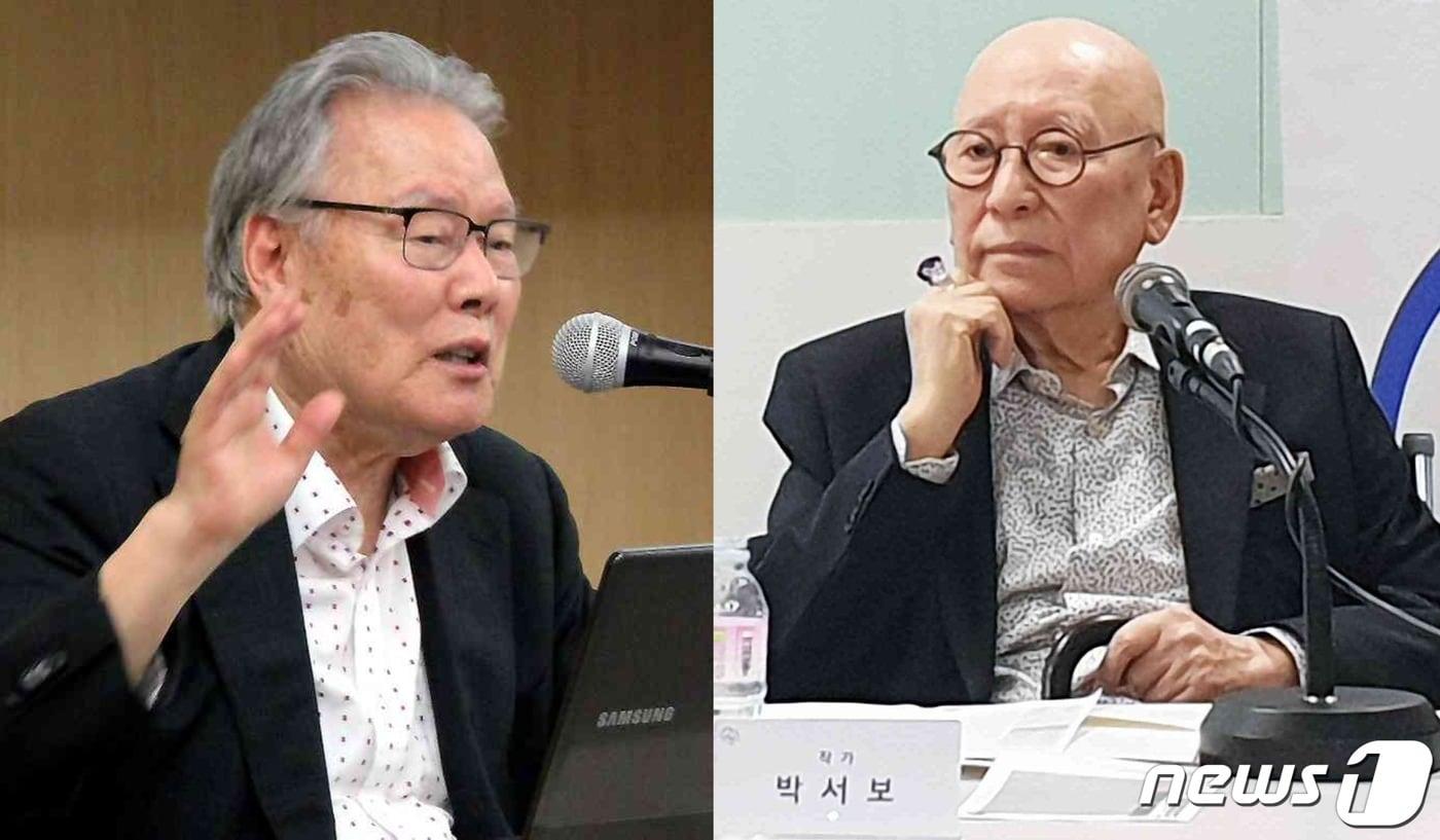 본문 이미지 - 이어령 이화여대 명예석좌 교수(왼쪽)와 박서보 화백 ⓒ 뉴스1