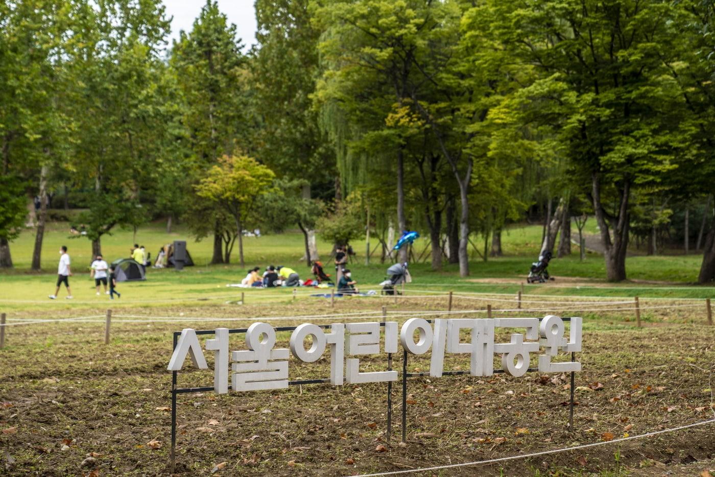 본문 이미지 - 서울어린이대공원의 너른 잔디광장에서 가족들이 휴식을 즐기고 있다. 