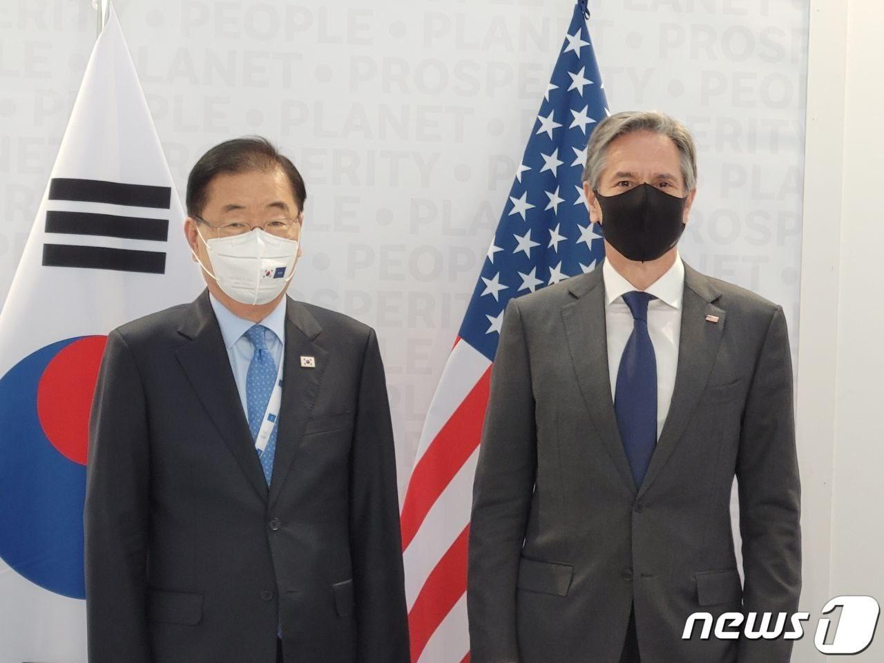 본문 이미지 - 정의용 외교부 장관(왼쪽)과 토니 블링컨 미국 국무장관. (외교부 제공) ⓒ 뉴스1