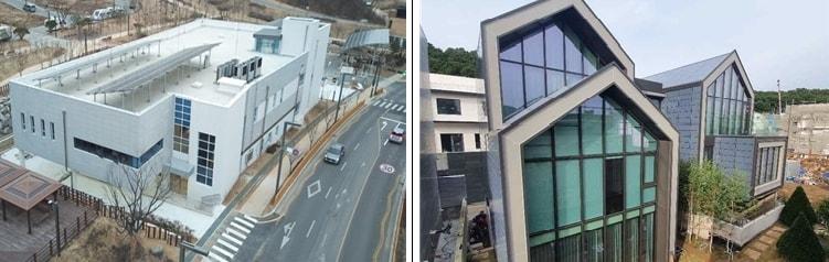 본문 이미지 - 제로에너지건축물 인증 우수사례. 화성시 동탄7동도서관과 성남시 LG ThinQ Home (국토교통부 제공) ⓒ 뉴스1
