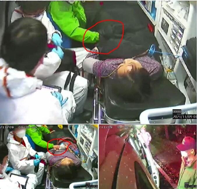 본문 이미지 - 이재명 더불어민주당 후보 측이 부인 김혜경씨의 낙상 사고 당일(지난 9일) 김씨가 후송되는 모습이 담긴 CCTV를 12일 공개했다. 이 후보가 김씨의 손을 잡고 있다. (이해식 민주당 의원 페이스북 캡처)ⓒ 뉴스1