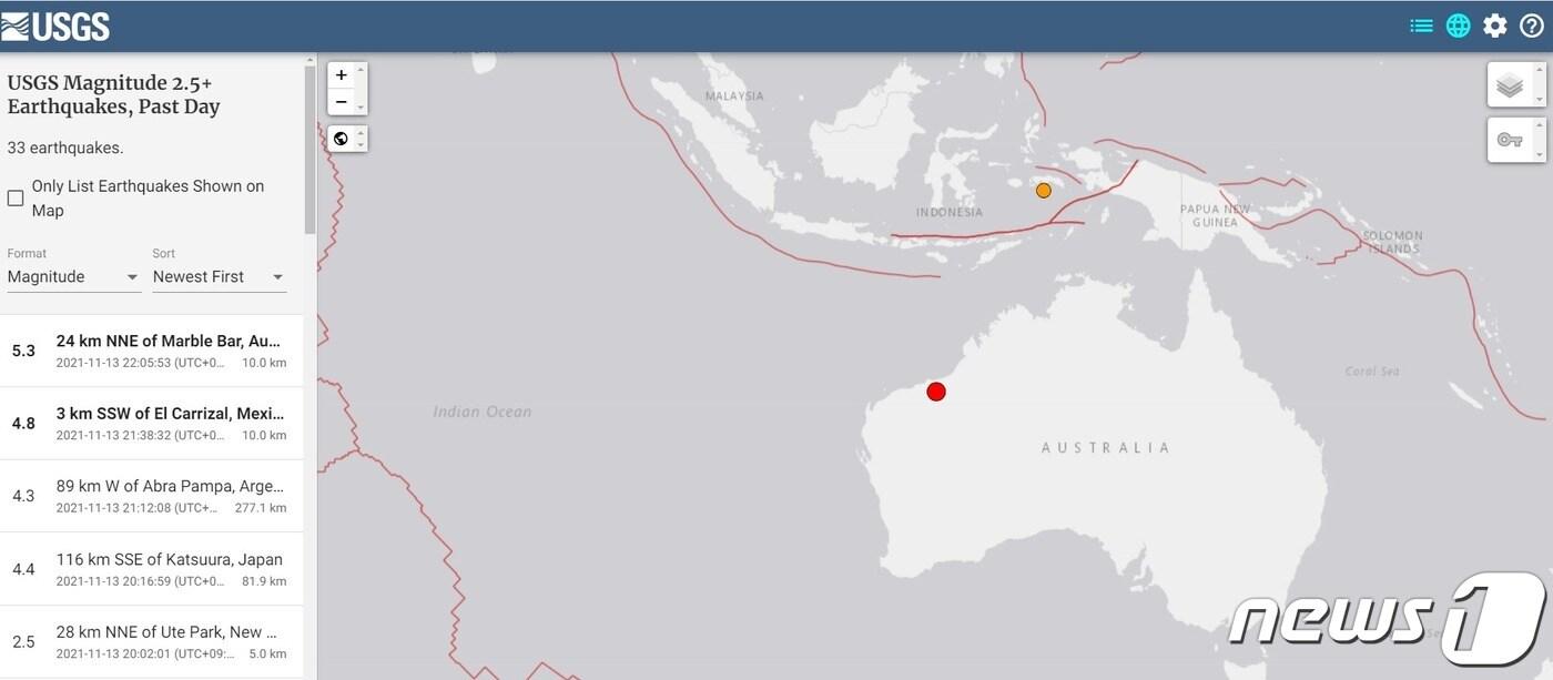 호주 서부서 규모 5.3 지진 발생 - 뉴스1