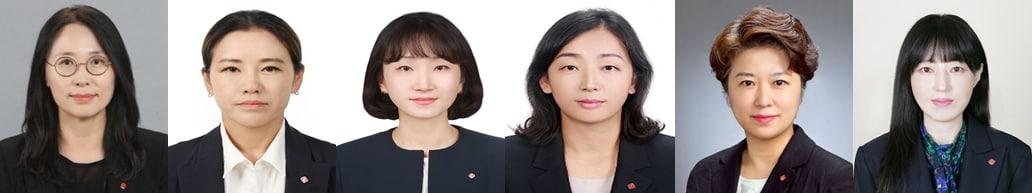 본문 이미지 - 2022년 롯데그룹 정기 임원 인사에서 여성임원 6명이 탄생했다. 강경화(왼쪽부터) 롯데정밀화학 상무·강은교 롯데정보통신 상무·곽미경 롯데정보통신 상무·심미향 롯데케미칼 상무·손유경 롯데물산 상무· 우순형 롯데쇼핑 백화점사업부 상무(롯데그룹 제공)ⓒ 뉴스1