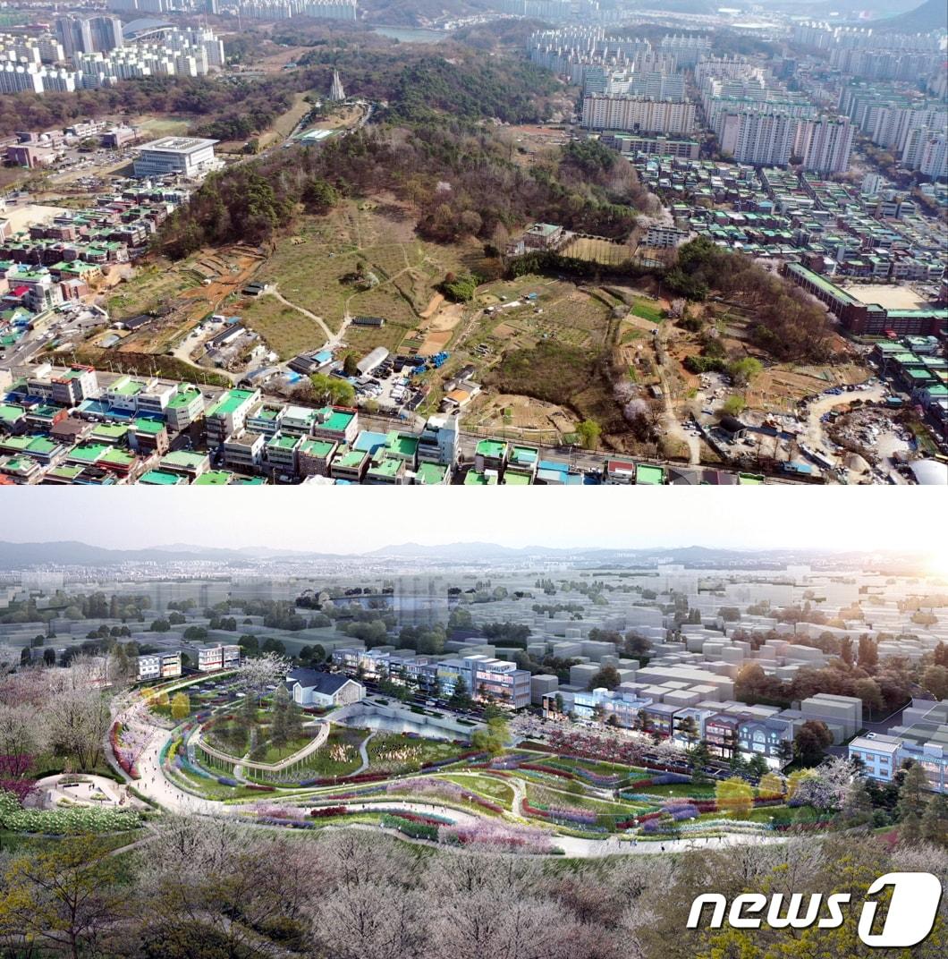 본문 이미지 - 광주지역 최대 민간공원 특례사업 대상인 중앙공원 조성 전과 후 이미지.(광주시 제공)/뉴스1 ⓒ News1 