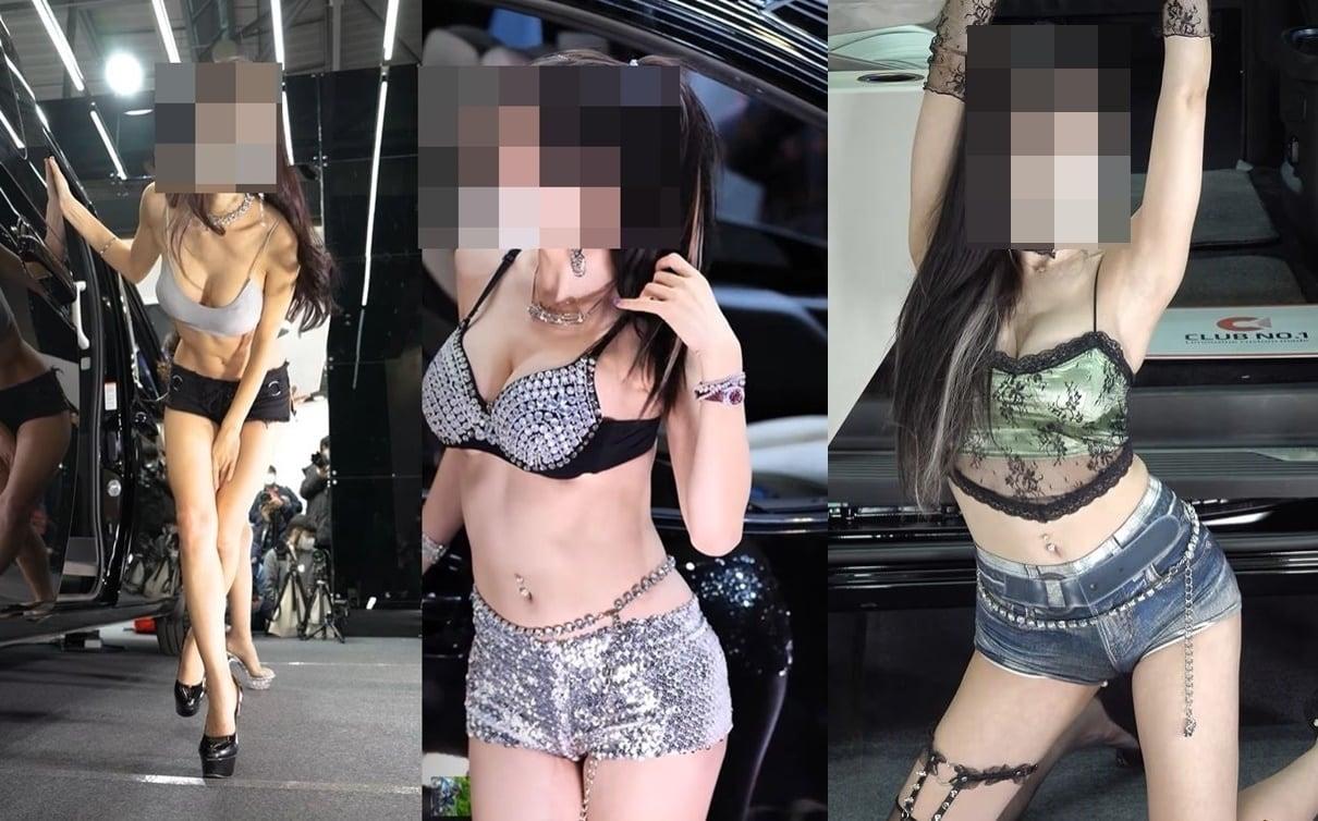 본문 이미지 - '2021 서울모빌리티쇼'에서 수영복 착용 등 선정성 논란을 빚은 에이전시 소속 모델들. 조직위의 지적을 받고 의상을 교체했지만, 조직위 측은 위 의상 역시 "문제의 소지가 있다"고 판단했다.  (유튜브 갈무리) ⓒ 뉴스1