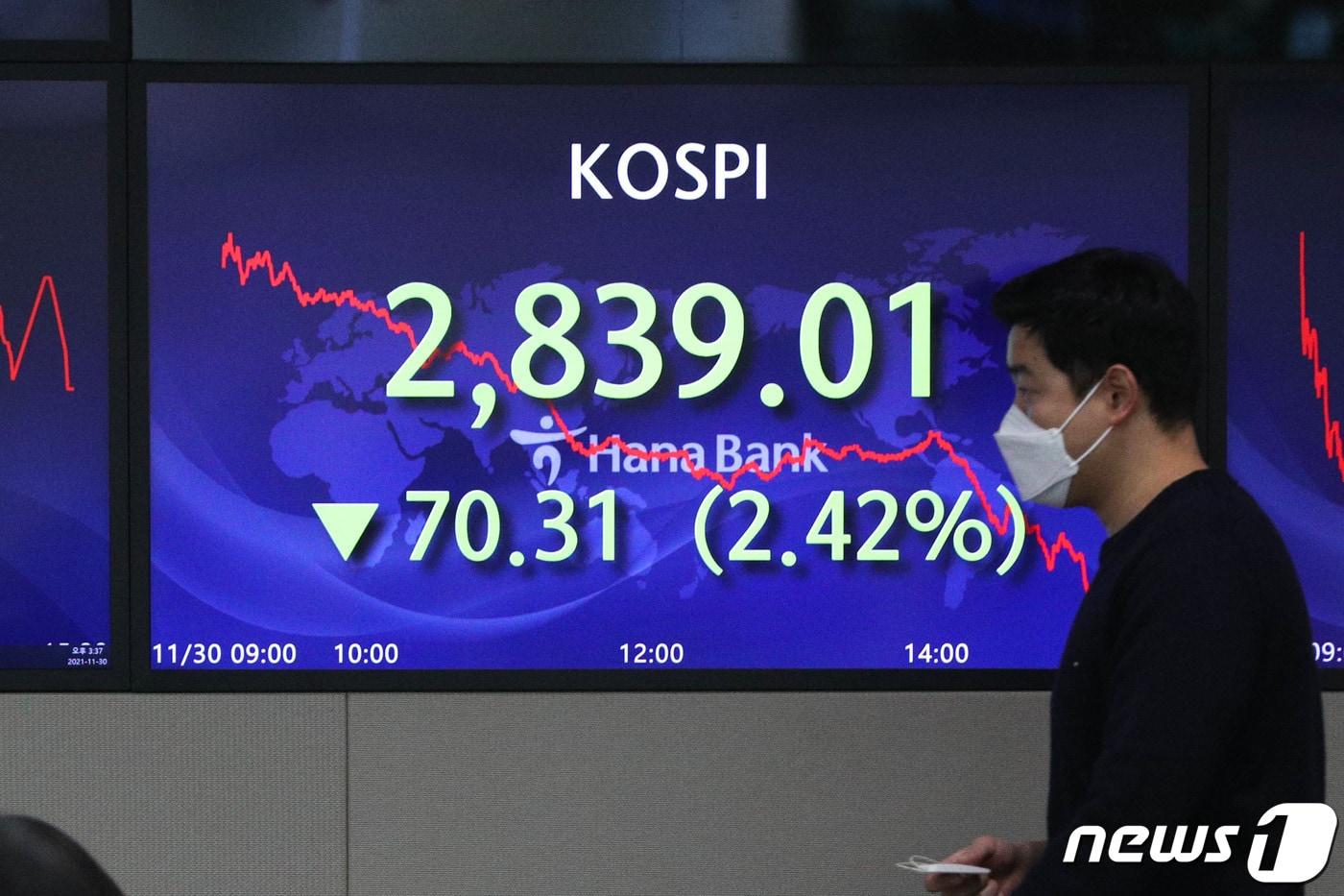 본문 이미지 - 서울 중구 을지로 하나은행 본점 딜링룸에서 직원들이 업무를 보고 있다. 2021.11.30/뉴스1 ⓒ News1 성동훈 기자