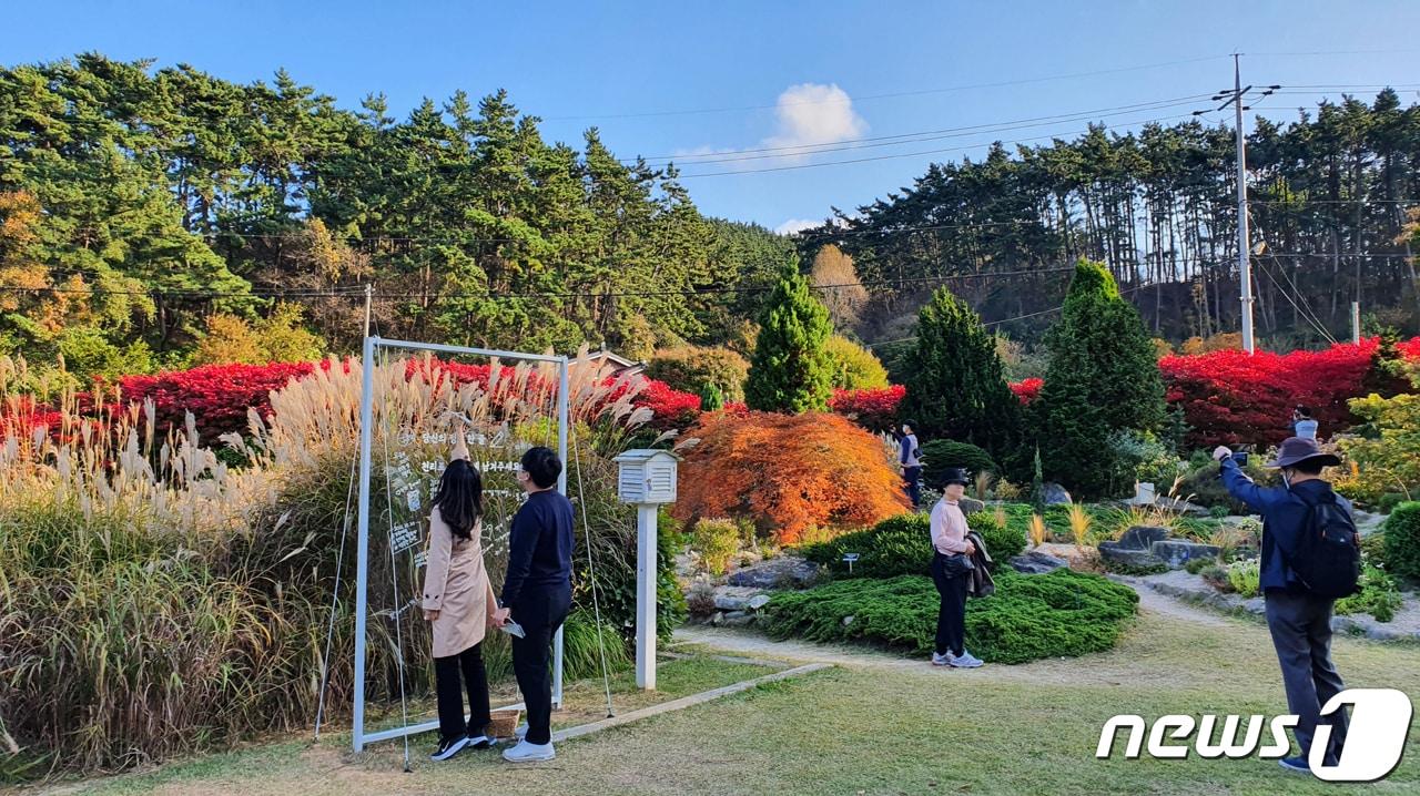 본문 이미지 - 투명보드에 정원 한 줄을 남기는 탐방객 ⓒ 뉴스1