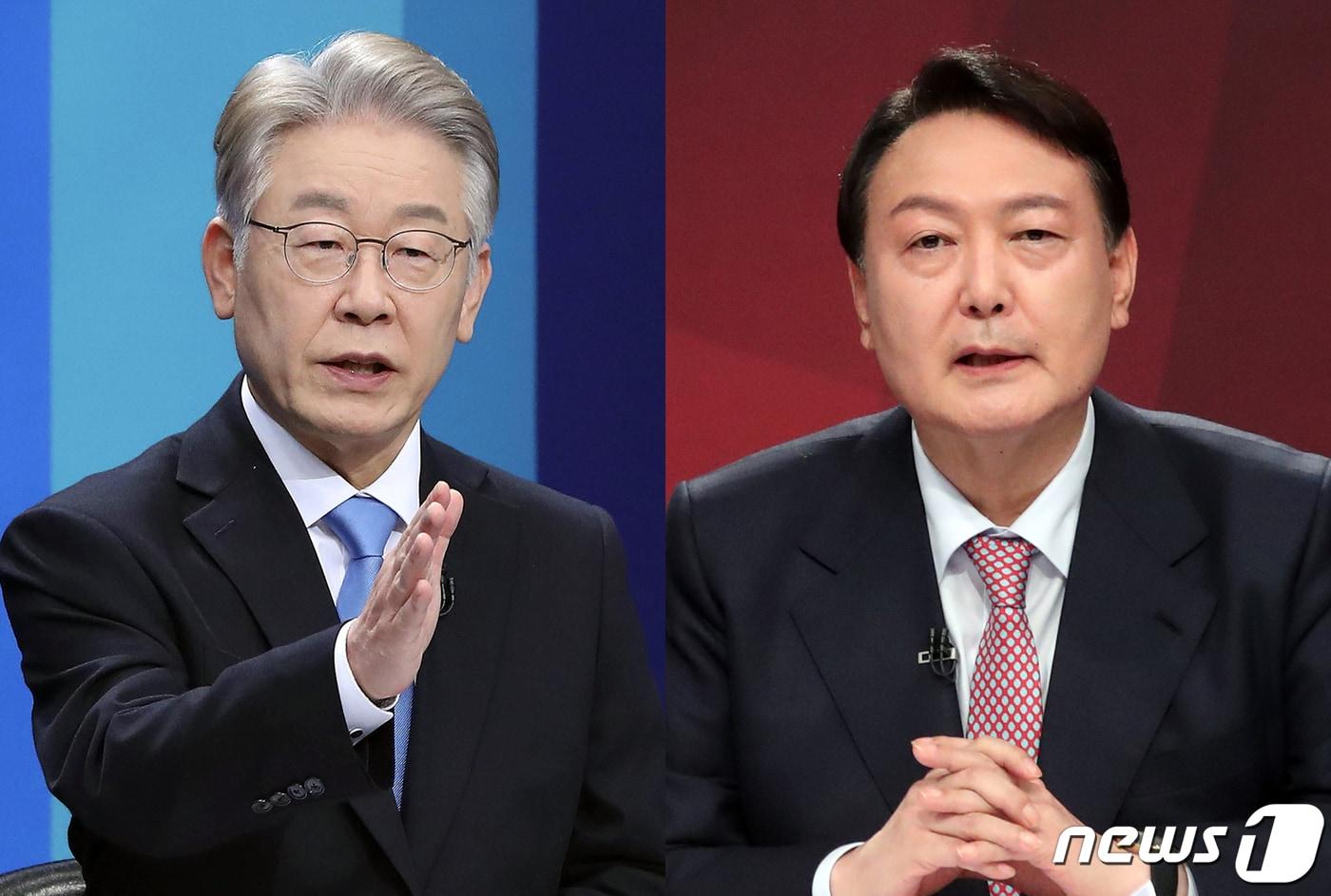 윤석열 전 검찰총장이 5일 국민의힘 최종 대선 후보로 선출됨에 따라 20대 대선 대진표가 윤곽을 드러냈다. 왼쪽부터 이재명 더불어민주당, 윤석열 국민의힘 후보.&#40;뉴스1 DB&#41; 2021.11.5/뉴스1