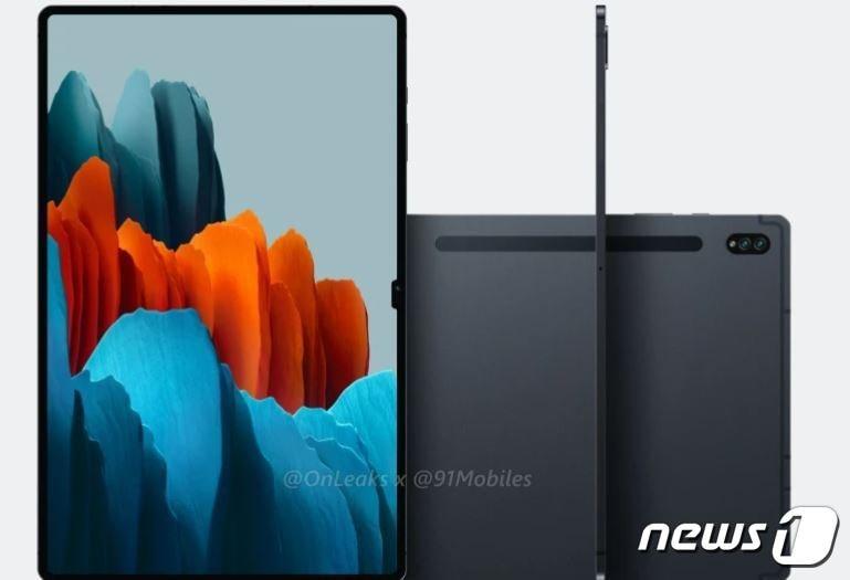 본문 이미지 - 삼성전자가 오는 2022년 안드로이드 태블릿PC 시장에 처음으로 &#39;울트라&#39; 버전 갤럭시탭을 선보인다. 갤럭시탭S8 울트라 모델의 예상 렌더링&#40;온리크스 갈무리&#41; ⓒ 뉴스1