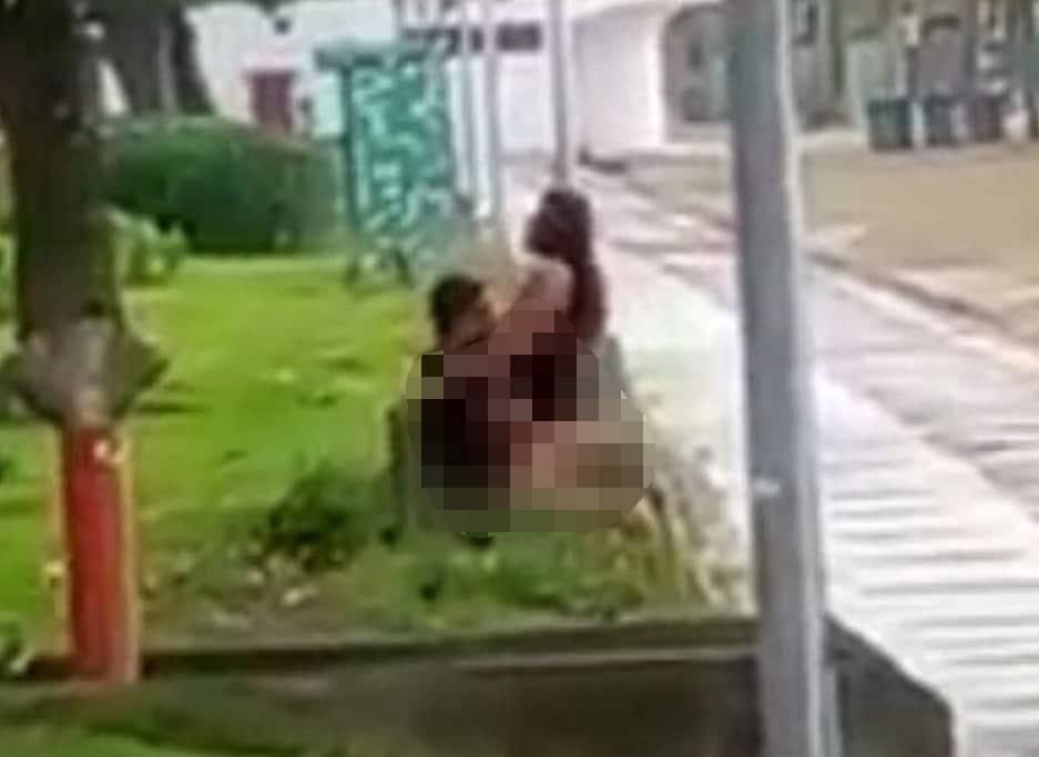 본문 이미지 - 브라질 산투스의 한 공원 벤치에서 커플이 성관계하는 모습이 포착됐다. (더선 갈무리) ⓒ 뉴스1