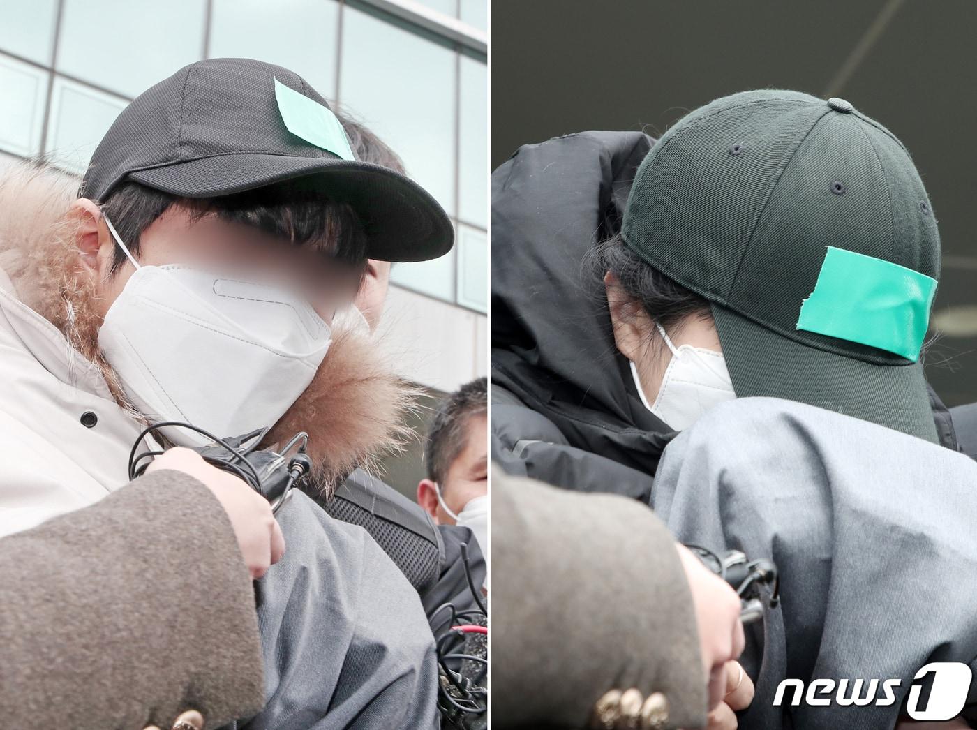 본문 이미지 - 돌보던 초등학생 조카를 학대해 사망에 이르게 한 40대 부부가 10일 오후 경기도 용인동부경찰서에서 구속영장 실질 심사를 위해 호송되고 있다. 2021.2.10/뉴스1 ⓒ News1 조태형 기자