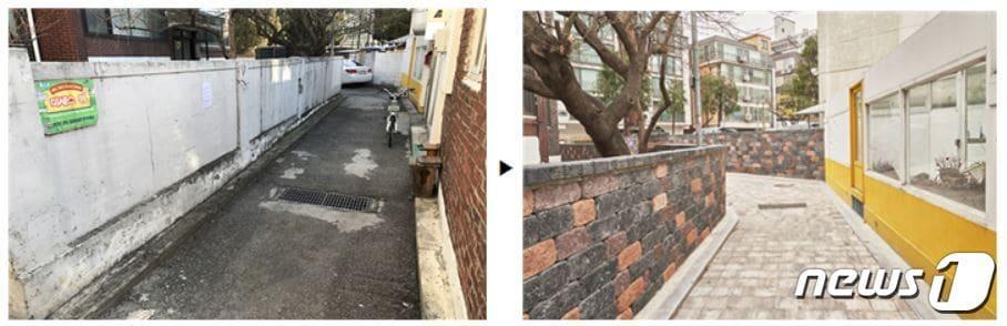 본문 이미지 - 서울 마포구 연남동 동교로51길 골목길 개선사업 전(왼쪽)과 후 모습(서울시 제공).ⓒ 뉴스1