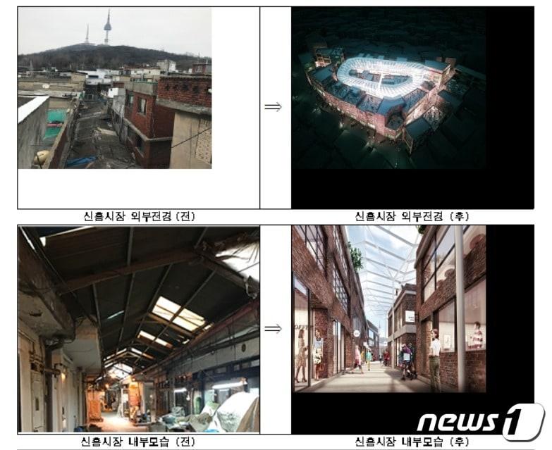본문 이미지 - 해방촌 신흥시장 도시재생 사업 시행 전후 모습.(서울시제공)ⓒ 뉴스1