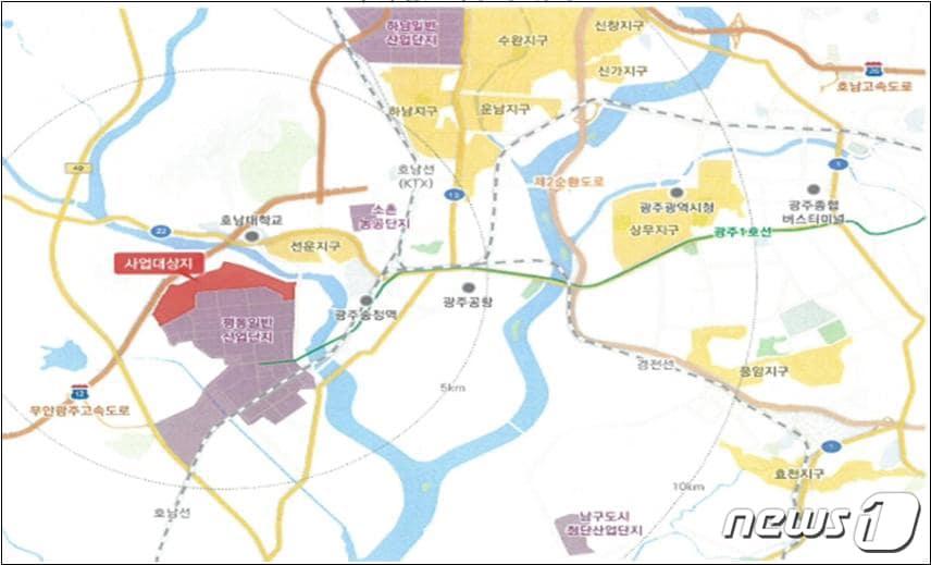 본문 이미지 - 광주 평동 준공업지역 도시개발사업 위치도.(광주시 제공)2021.3.3/뉴스1 ⓒ News1