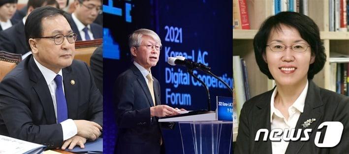 본문 이미지 - 청와대가 16일 과학기술정보통신부 장관 후보자로 임혜숙 국가과학기술연구회(NST) 이사장을 내정했다. 유영민 전 과기정통부 장관(왼쪽부터)과 최기영 현 장관, 임혜숙 장관 후보자. ⓒ 뉴스1