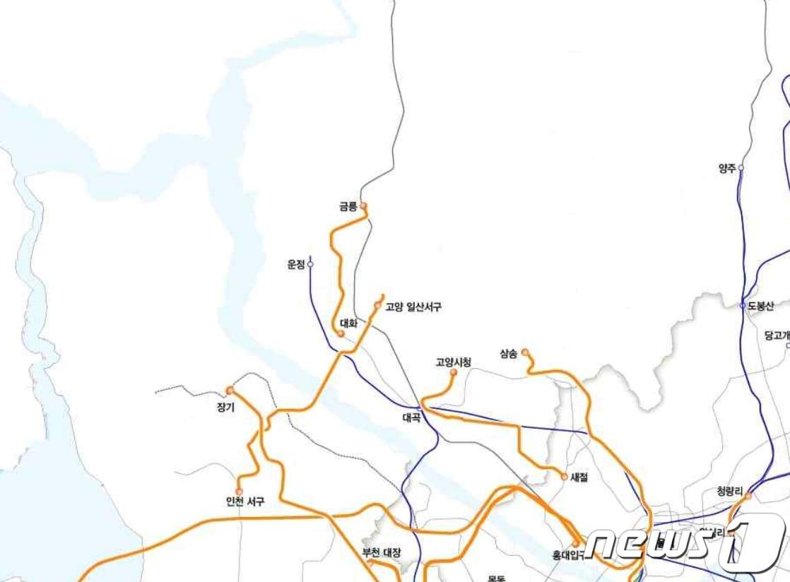 본문 이미지 - 제4차 국가철도망구축계획 계획도(안) 수도권 ⓒ 뉴스1
