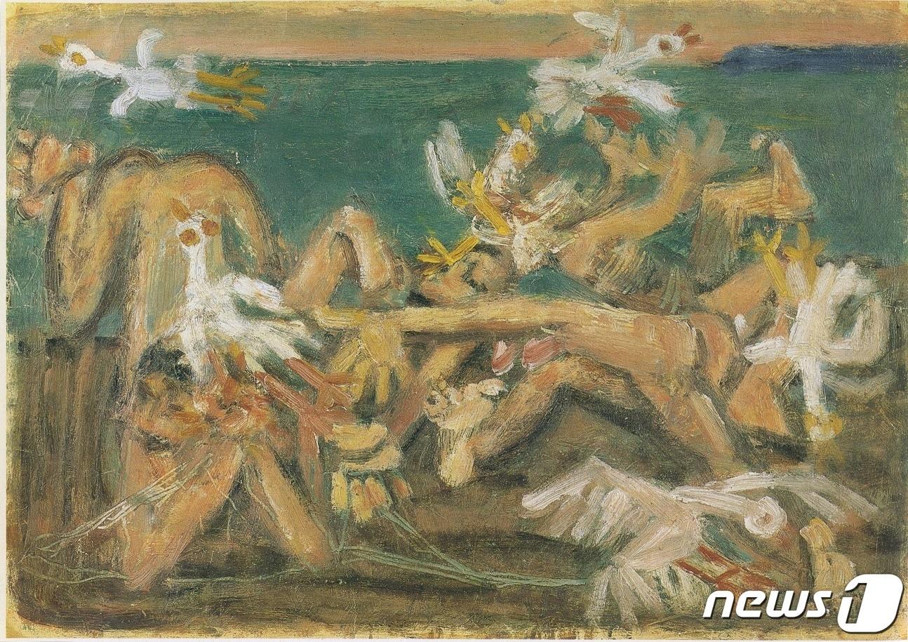 본문 이미지 - 이중섭 화가作 '해변이 보이는 풍경'.(제주도청 제공)2021.4.29./뉴스1