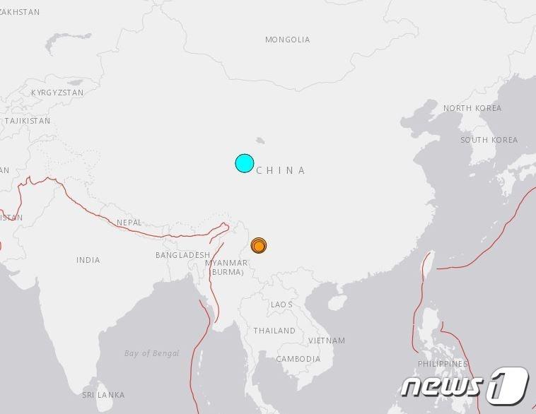 본문 이미지 - 중국 칭하이성에서 규모 7.3 지진이 발생했다. <출처=미 지질조사국> ⓒ 뉴스1