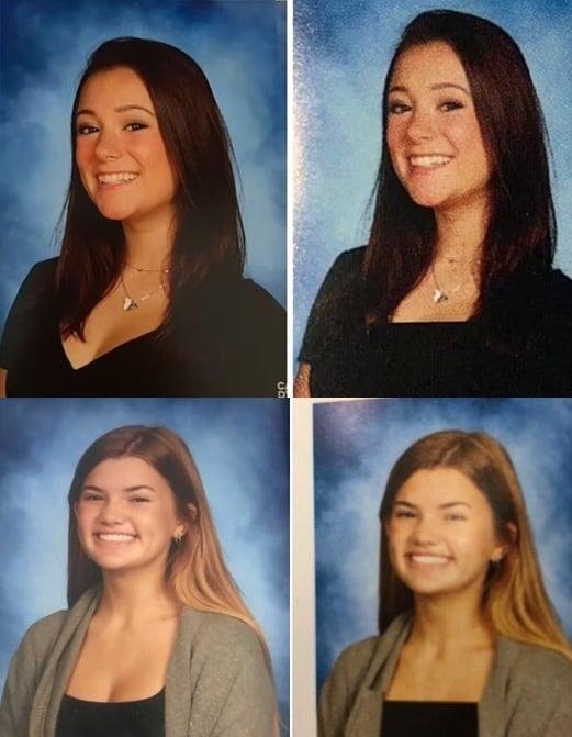 본문 이미지 - 바트람 트레일 고교에서 최근 촬영한 졸업 사진. 여학생들의 가슴 부분을 포토샵으로 수정했다. (NBC뉴스 갈무리) ⓒ 뉴스1