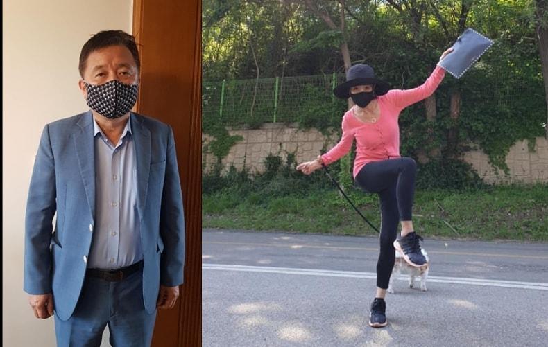 본문 이미지 - 배우 김부선씨가 디자인한 '김부선 마스크'를 쓰고 있는 김영환 전 미래통합당 최고위원. 김 전 최고위원은 26일 김부선씨를 초대, 점심을 함께 하고 그동안의 마음 고생 등을 위로했다. (페이스북 갈무리) ⓒ 뉴스1