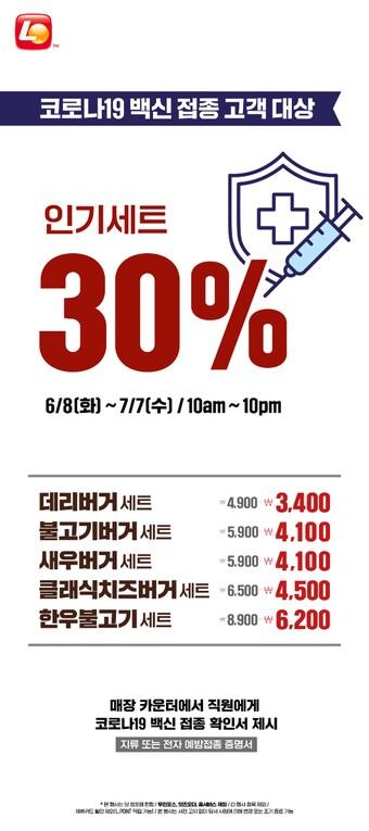 본문 이미지 - 롯데리아, 백신 접종 고객 매장 모시기 나선다(롯데GRS 제공)ⓒ 뉴스1