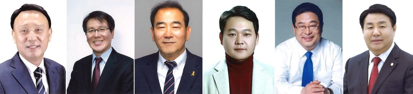 본문 이미지 - 내년 전북 군산시장 선거 출마 예상자들이다. 왼쪽부터 민주당 강임준 군산시장, 문택규 군산시스포츠클럽 회장, 박재만 전 도의원, 국민의힘 이근열 군산시당원협의회 운영위원장, 무소속 서동석 한양대 공공정책대학원 특임교수, 진희완 전 군산시의회 의장.ⓒ 뉴스1