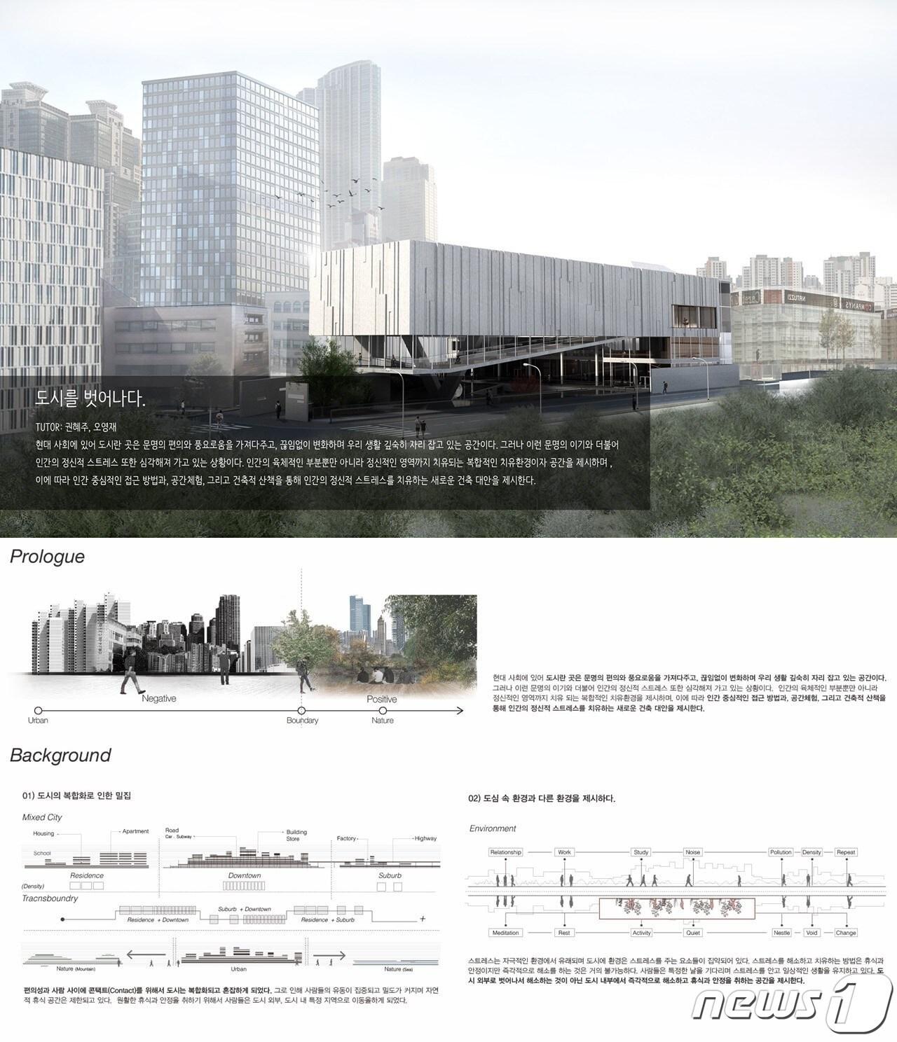 본문 이미지 - 삼육대 2021년 건축학과 졸업전시회 대상작인 최재호 학생의 '도시를 벗어나다–도심 속 건축적 산책을 통해 감정을 치유하다' 작품.(삼육대 제공)/뉴스1 ⓒ 뉴스1