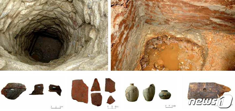 본문 이미지 - (평양 노동신문=뉴스1) = 북한 노동당 기관지 노동신문은 21일 평양시 대성구역 림흥동 일대에서 고구려 시기의 유적유물들을 발굴했다고 보도했다. 사진은 림흥동 고구려우물1호의 내부, 4각방틀과 발굴된 유물들. [국내에서만 사용가능. 재배포 금지. DB 금지. For Use Only in the Republic of Korea. Redistribution Prohibited] rodongphoto@news1.kr