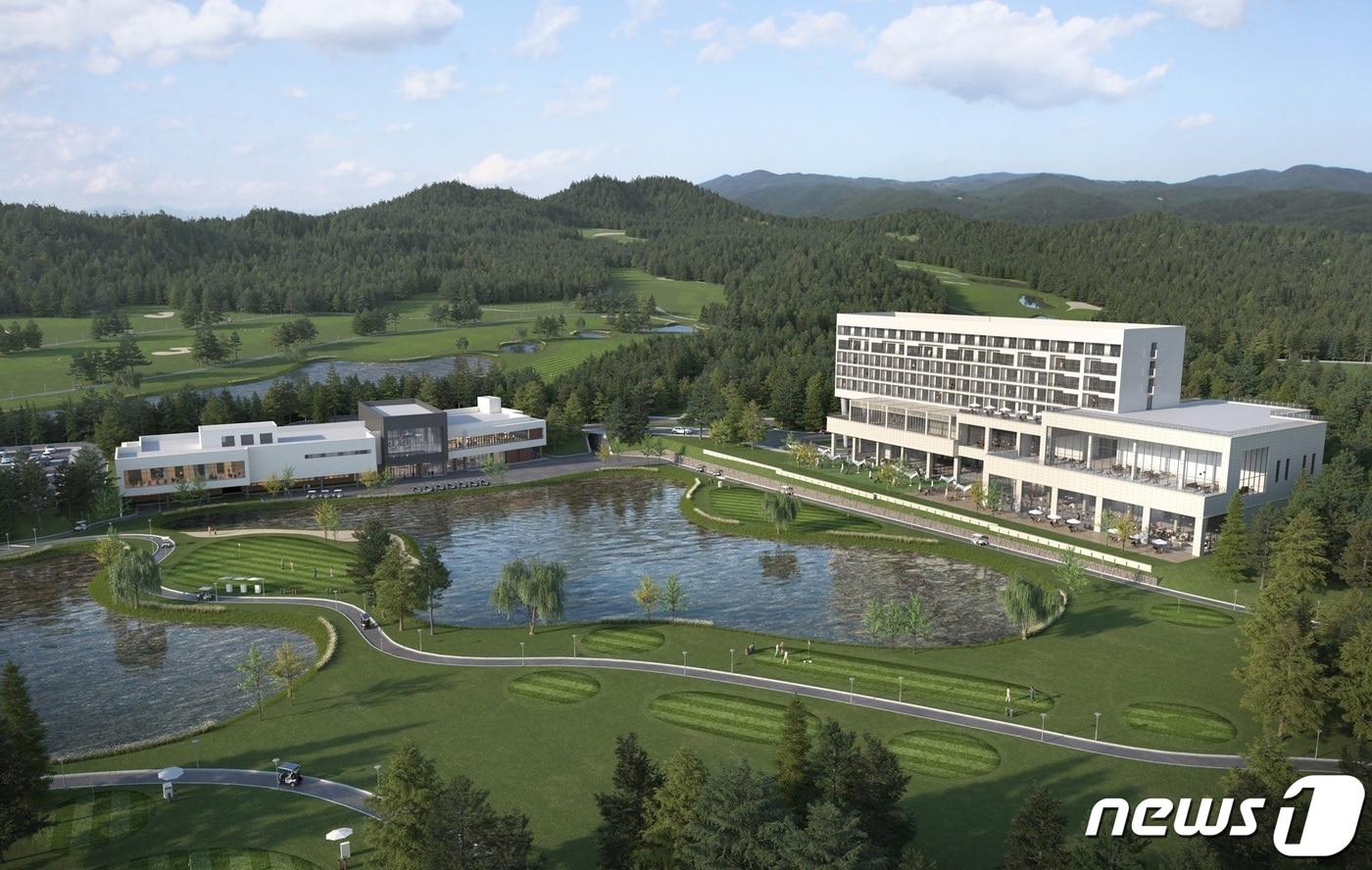 충북 영동의 레인보우 힐링관광지 내에 건립되는 호텔과 골프빌리지 조감도. (영동군 제공)ⓒ 뉴스1