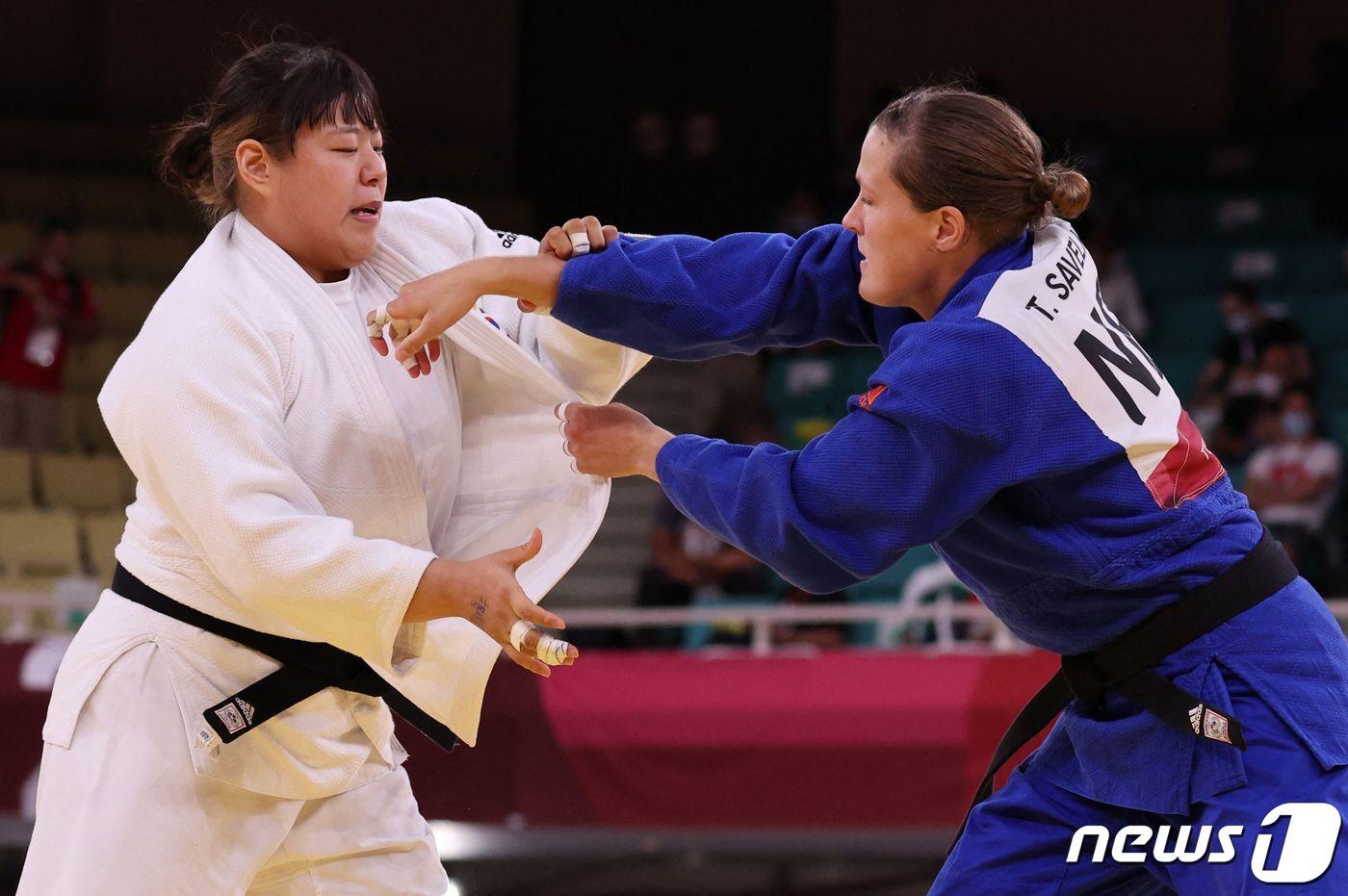 한미진이 2020 도쿄 올림픽 유도 여자 78㎏ 초과급 16강에 진출했다. ⓒ AFP=뉴스1