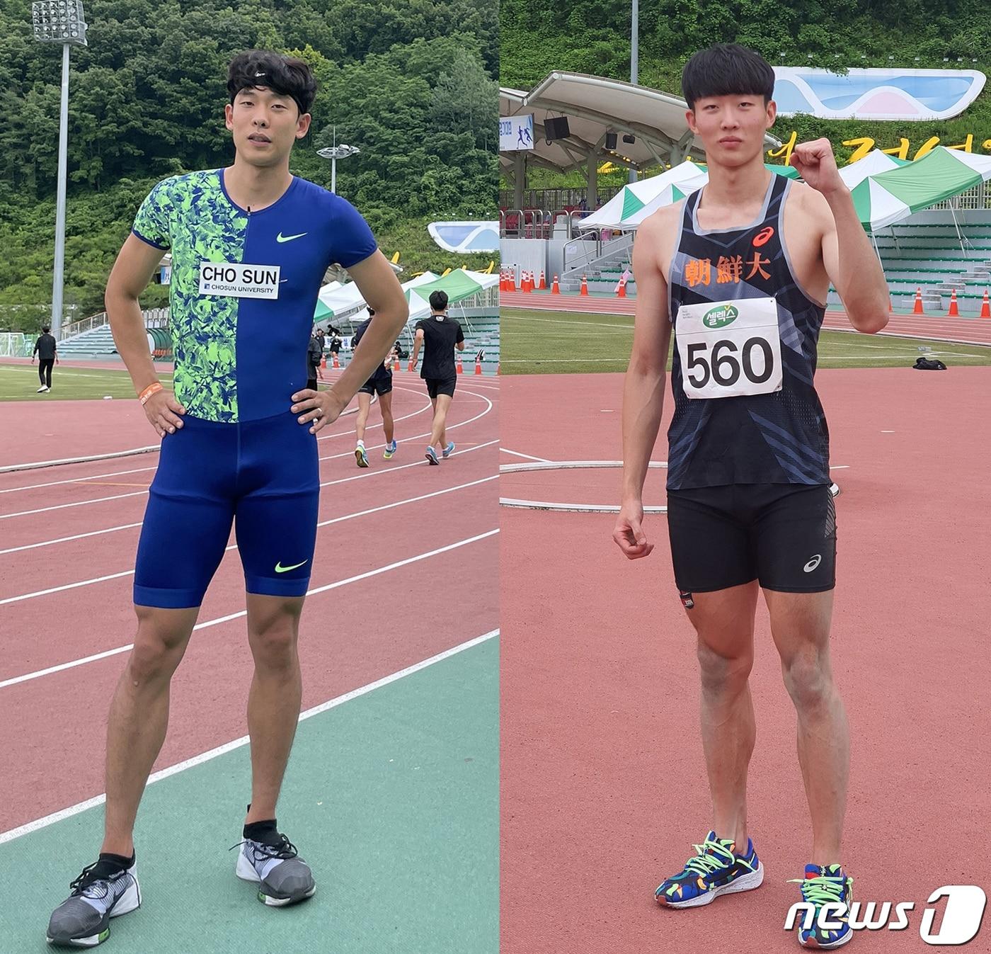본문 이미지 - 조선대 육상부 모일환 선수(왼쪽)와 멀리뛰기 김명하 선수.(조선대 제공)2021.7.5/뉴스1 ⓒ News1