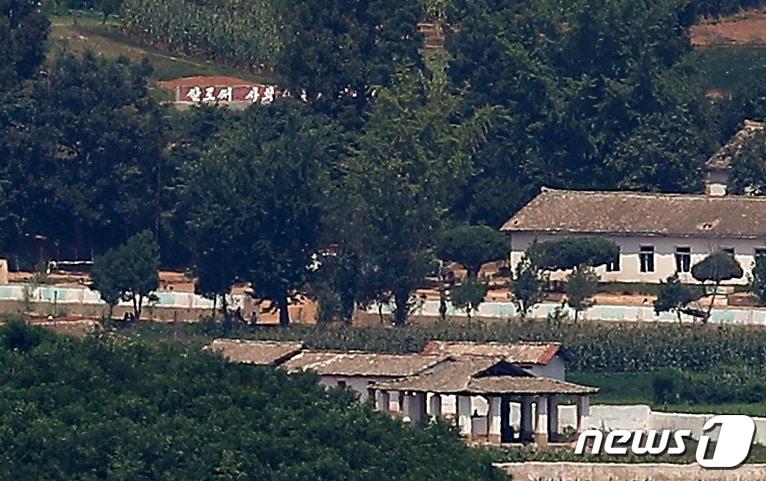 본문 이미지 - 10일 경기도 파주시 오두산전망대에서 바라본 북한 황해북도 개풍군 마을. 2021.8.10/뉴스1 ⓒ News1 박정호 기자