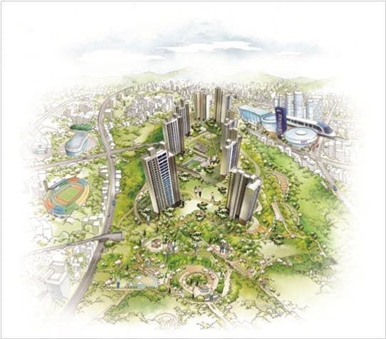 본문 이미지 - '교동 하늘채 스카이파크' 일러스트 조감도. 코오롱글로벌 제공. /뉴스1