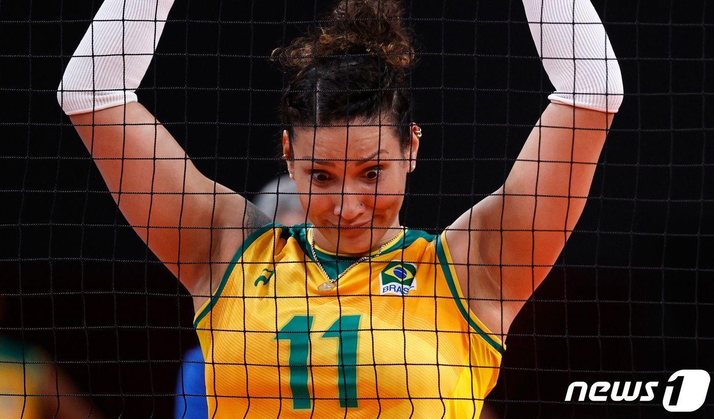 브라질 배구대표팀의 탄다라 카이세타 ⓒ 로이터=뉴스1 ⓒ News1 