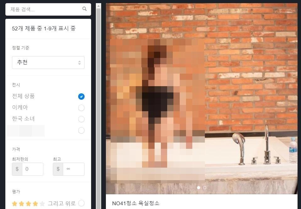 본문 이미지 - 유튜브의 한 영상이 최종적으로 접속하도록 유도하고 있는 사이트의 첫 화면. 카테고리 분류로는 '한국 여성', '이케아' 등이 있다. (홈페이지 갈무리) ⓒ 뉴스1