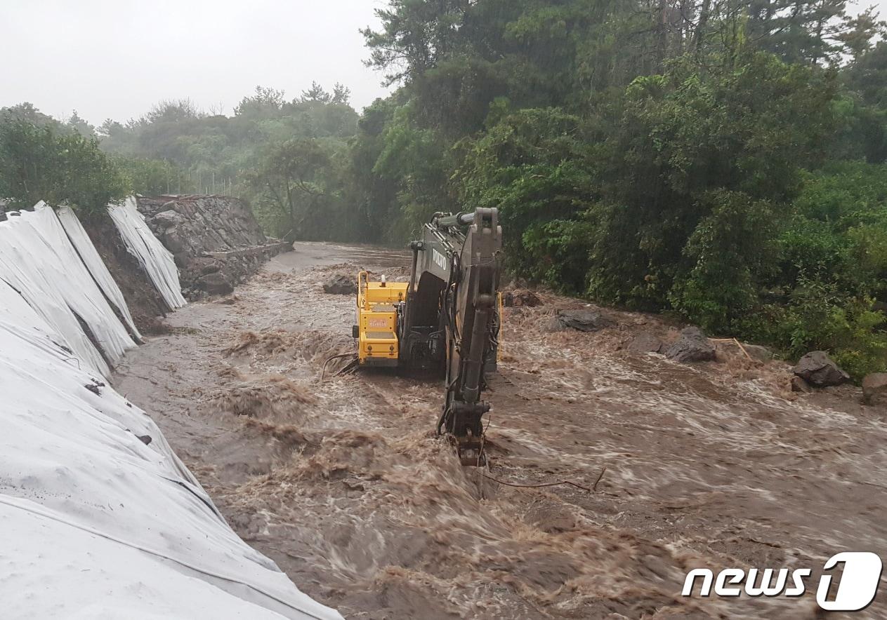본문 이미지 - 제14호 태풍 '찬투(CHANTHU)'가 북상 중인  지난달 14일 오전 제주 서귀포시 표선면의 한 하천에 물이 크게 불어나 흙탕물을 쏟아내고 있다.(독자제공) 2021.9.14/뉴스1