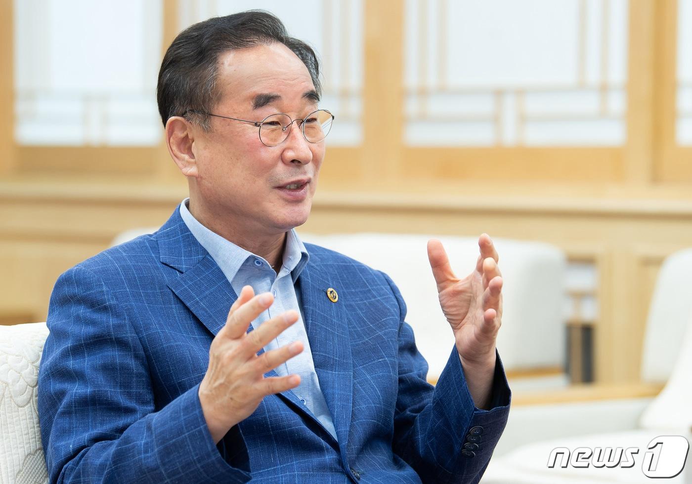 본문 이미지 - 장세용 구미시장이 20일 뉴스1과 인터뷰를 하고 있다. (구미시 제공) 2021.9.20/뉴스1 ⓒ News1 정우용 기자