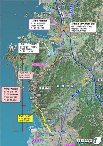 본문 이미지 - 장항선 철도 노선.(충남도 제공).ⓒ 뉴스1