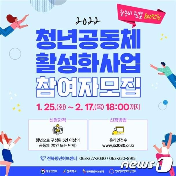 본문 이미지 - 전북도와 전북청년허브센터의 '2022년 청년공동체 활성화 사업' 포스터.(전북청년허브센터 제공)2022.1.25/ⓒ 뉴스1